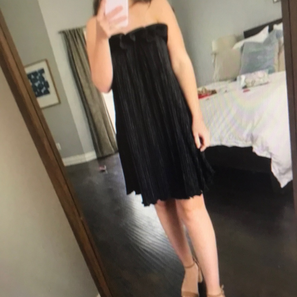 Alexie strapless black ruffle cocktail dress